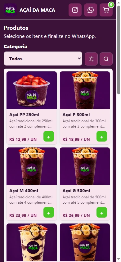 Catálogo Açaí da Maca no celular