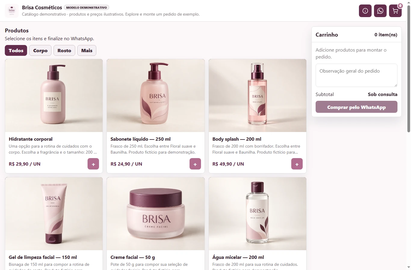 Catálogo publicado Brisa Cosméticos na aplicação atual