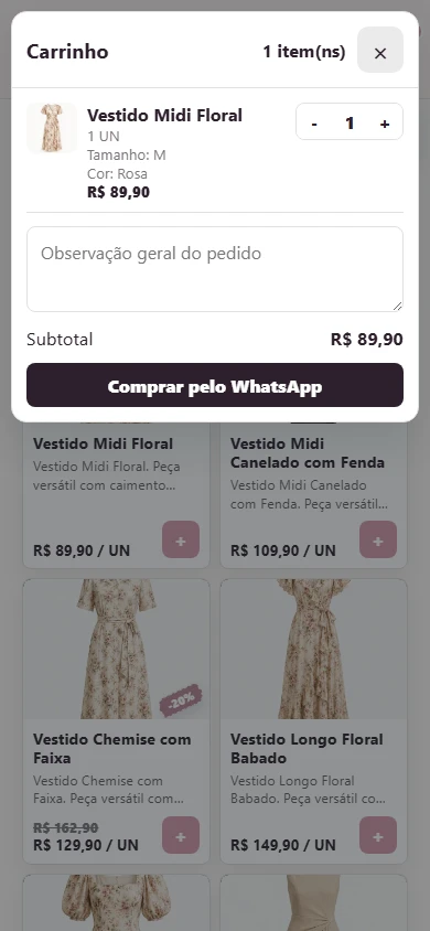 Carrinho com os itens escolhidos