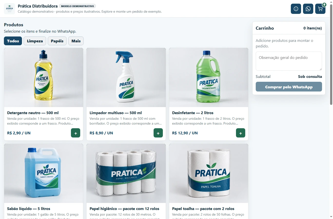 Catálogo publicado Prática Distribuidora na aplicação atual