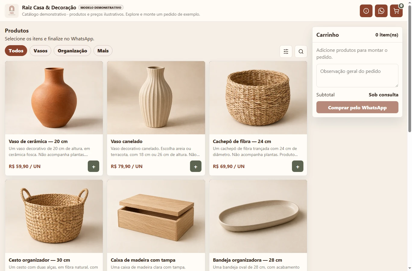 Catálogo publicado Raiz Casa & Decoração na aplicação atual