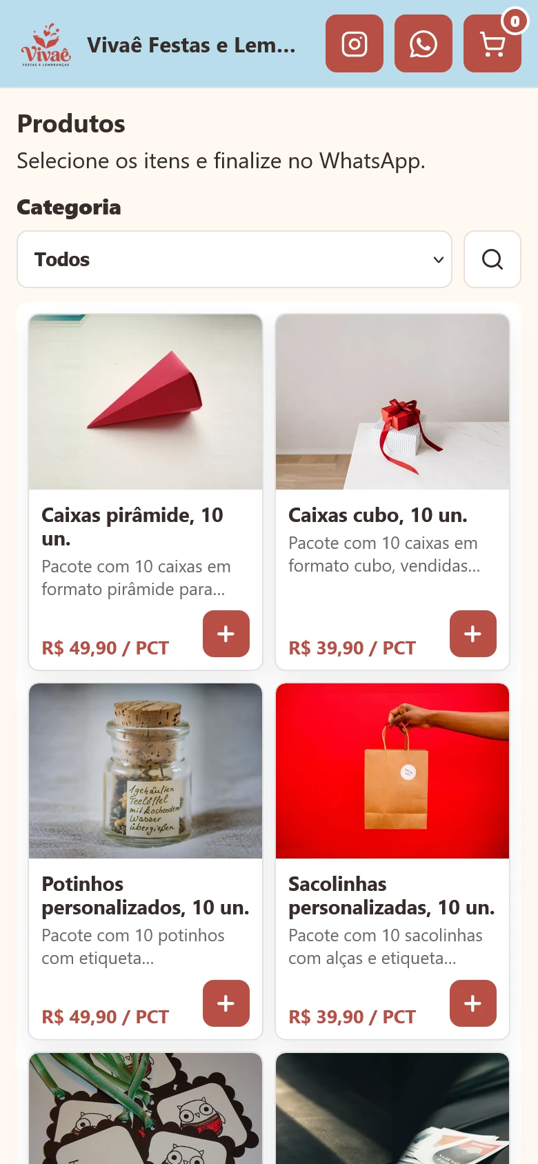 Vitrine Vivaê Festas e Lembranças no celular