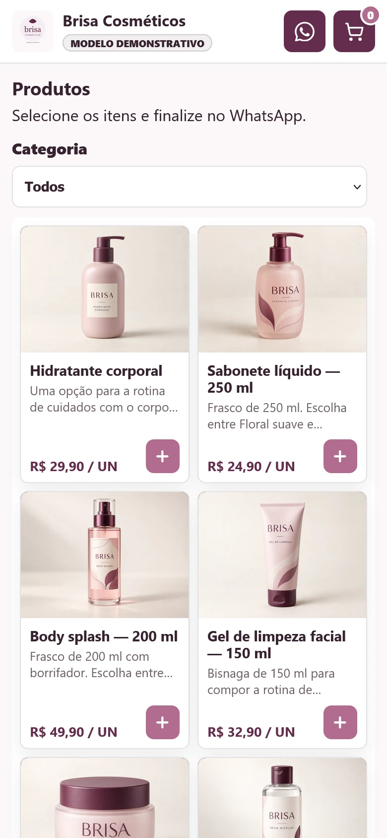 Catálogo Brisa Cosméticos no celular com fotos e preços dos produtos